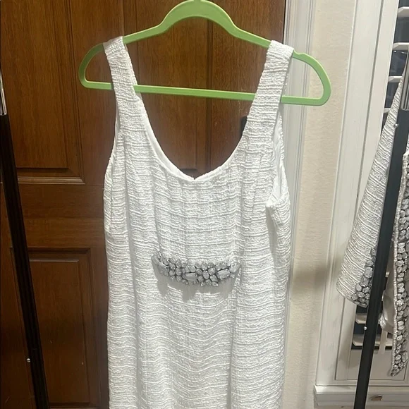 Boston Proper White Textured Blazer and dress Set 16 formal - Picture 4 of 8